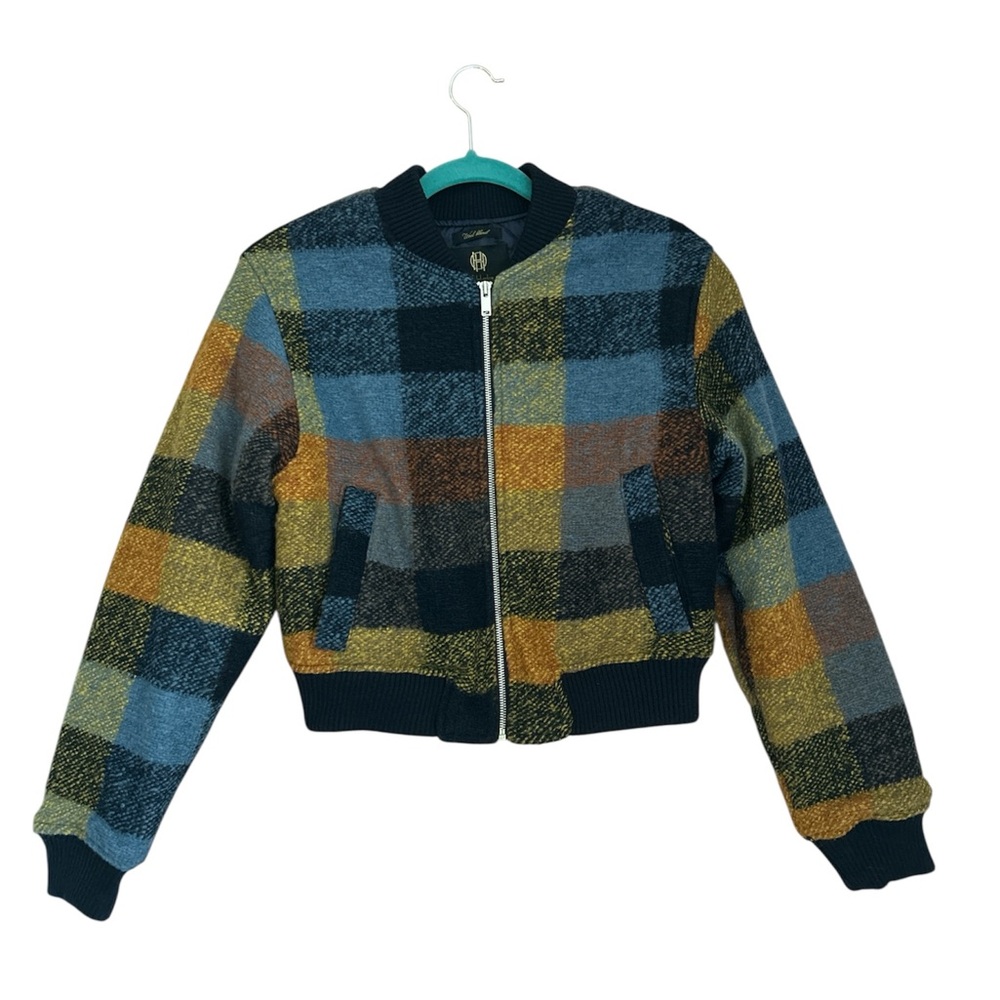 House of Harlow Wool Blend Plaid Multicolor Bomber Cropped Jacket FullZip Size S